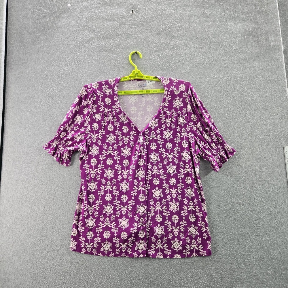 Croft & Barrow Women Blouse XXL Purple Floral V-Neck Pullover
